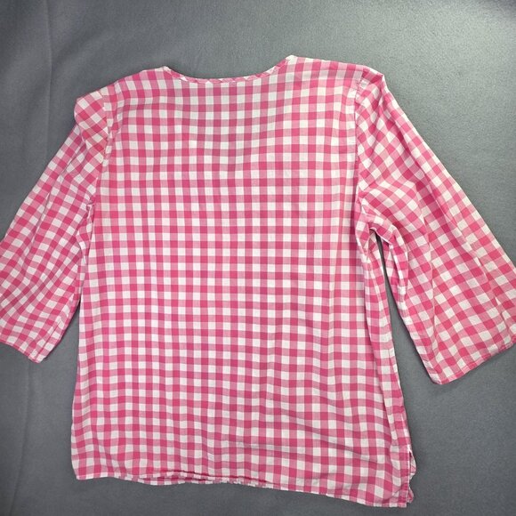 Talbots Shirt Womens L Pink White Gingham Check Tunic Cotton 3/4 Sl Peasant Boho - Picture 6 of 11